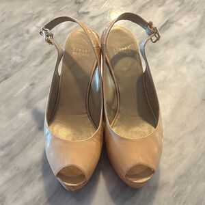 Stuart Weitzman Nude Peep-Toe Slingback Heels